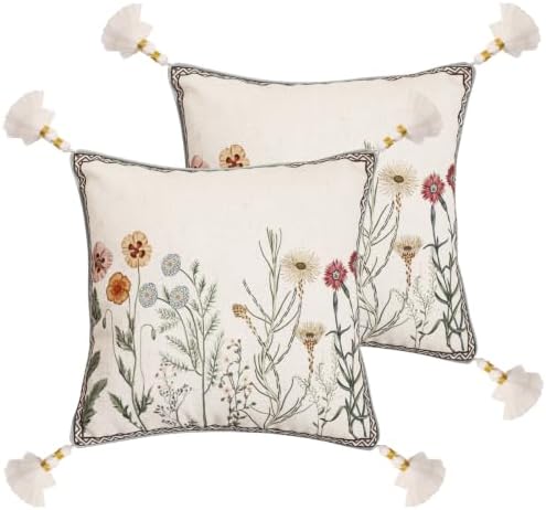 ISAENNE Designer Linen Throw Pillow Cover,Set of 2,18"x18"-Serenity D by Isaennehomedecoration