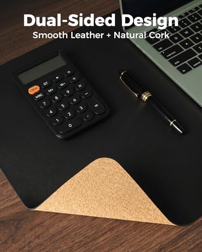 Aothia Cork Desk Mat - Dual-Sided XL PU Leather Desk Pad & Full Desk Protector, Large Waterproof Desktop Mat for Office & Gaming (47" x 23.6", Black) - Image 2