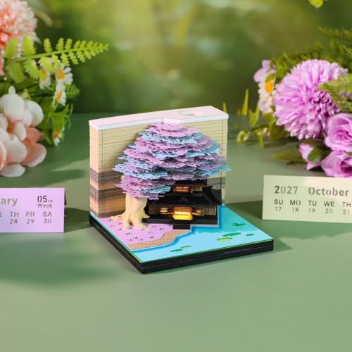 3D Calendar 2027, Tear-Away Desk Calendar, Paper Art Memo Pad, LED Light (Tree D) - Image 4