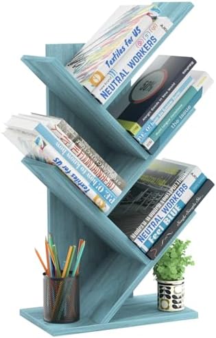 SHEEPAM Small Tree Book Shelf,5 Tier Bookshelf, Wood Desktop Bookcase by SHEEPAM