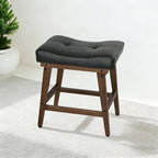 Vanity Stool with Wood Legs, Wooden Makeup Stool Chairs, Small Faux Leather Vanity Bench, Modern Square Makeup Bench Chair for Vanity, Living Room, Under Desk Foot Stool, Black by FLYZC