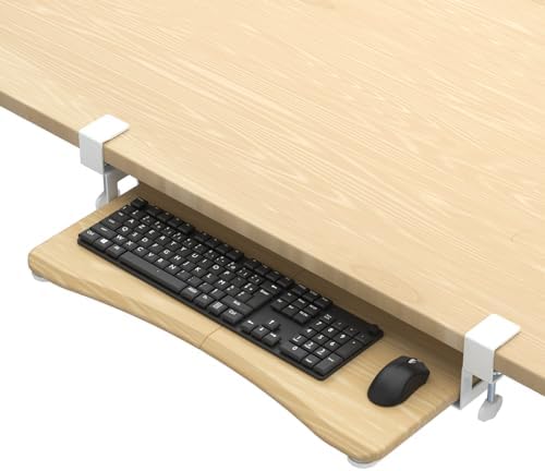 suptek Keyboard Tray Under Desk Pull Out with C Clamp Mount, Computer Keyboard & Mouse Tray, 25.6 (30 Including Clamps) x 11.8 inch Slide-Out Platform Computer Drawer for Typing, Light Wood, DSF1QM by suptek