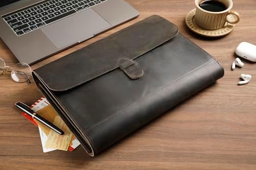 Genuine Leather File Folder, Accordian File Organizer, Leather Document Holder Resume Folio for Men & Women-Grey-Custom - Image 3