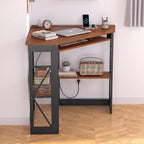 VECELO Corner Desk, Triangle Computer Desk for Small Space with Charging Station and Keyboard Tray, Corner Makeup Table with Storage Shelves for Home Office Bedroom, 41x30, Teak Brown - Image 4