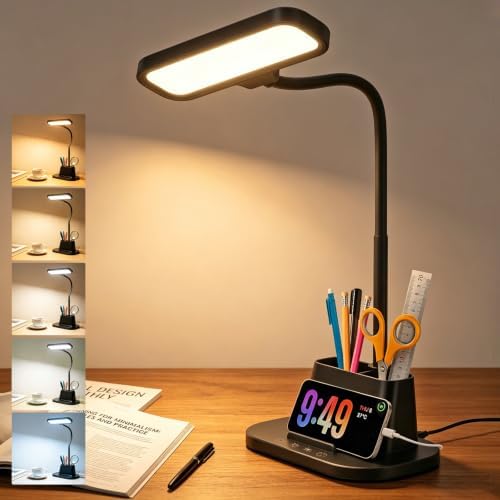 BOHON Desk Lamp for Home Office Desk Light with USB-C Charging Port Black by BOHON