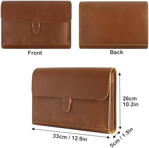 Genuine Leather File Folder, Accordian File Organizer, Leather Document Holder Resume Folio for Men & Women - Brown - Image 2