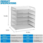Letter Tray Paper Organizer 5-Tier Desk Organizer File Organizer Paper Holder with Handle, Metal Desktop Document Shelf Tray Office Classroom Organization - Silver - Image 2
