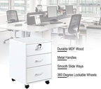 OFCASA 3 Drawer File Cabinet with Lock, Small Rolling Filing Cabinets for Home Office, Wooden Under Desk File Cabinet with Wheels, Mobile Storage Cabinet Printer Stand, for Letter/Legal/A4 Size, White - Image 6