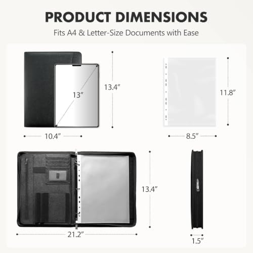 Padfolio Portfolio Binder, 3-Ring Binder with Zipper, Business Folder - Image 4
