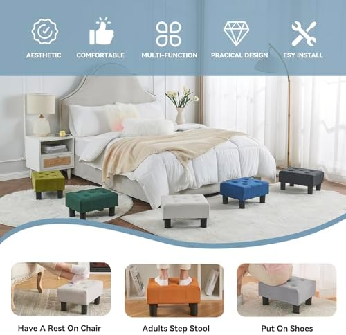 Poofzy Small Foot Stool Ottoman, Velvet Ottoman Foot Rest with Legs, Rectangle Foot Rest for Couch, Footstools and Ottomans Small for Living Room and Entryway (Beige) - Image 5