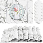 Faux Leather Placemats Set of 6,Heat Resistant Placemats for Dining Table, Easy Clean Non-Slip Place Mats, Waterproof Stain Resistant Wipeable Washable PU Table Mats, (Marble) by JUCCWARM