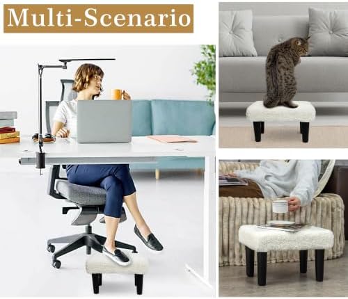 CAROLMADE Ottoman Foot Rest, Sherpa Small Ottoman Foot Stool with Legs Modern Footstool Ottomans for Living Room Entryway Office, Soft White - Image 4