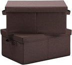 HOONEX Linen Foldable Storage Bins with Lids, 2 Pack, Storage Boxes with Carrying Handles and Sturdy Heavy Cardboard, 16.5" L x 11.8" W x 7.5" H for Shoes, Clothes, Brown by HOONEX