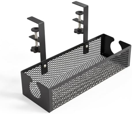 Under Desk Cable Management Tray, 2026 New Adjustable No Drill Cord Organizer with Clamp, Premium Cable Management Box for Home Office Standing Desk Wire Management (Black a) by AIIONP