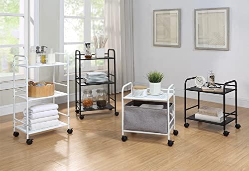 SunnyPoint 2-Tier Metal Rolling Utility Cart – Mobile Storage Shelf with Caster Wheels – Small Space Organizer for Home, Office, Bedroom, Kitchen (BLK) (Pack of 2) - Image 6