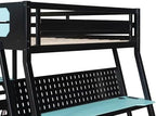 Polibi Full Over Full Bunk Bed with 2 Built-in Gaming Desks, USB Charging Ports & Pegboard Organizer, Heavy-Duty Gaming Bed Frame for Teens/Adults, Blue (Full Size) - Image 5