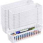 Domensi 24 Pack Slim Plastic Storage Basket Tray Organizer, White by Domensi