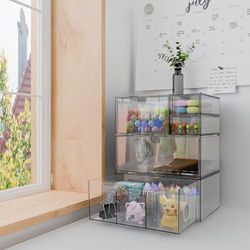 Clear 5-Drawer Stackable Desk Organizer Storage Set - Image 2