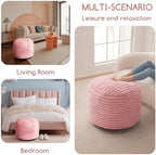 HIGOGOGO Round Stuffed Pouf Ottoman, Stripe Faux Fur Poufs with Foam Chunk Filling, Furry and Fluffy Pouf Foot Stool Storage Ottoman, 20 X 15 Floor Poufs Foot Rest for Living Room, Pink - Image 3