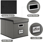 Foldable File Organizer Box with Lids (4 Pack, Dark Gray, Leather) - Image 3