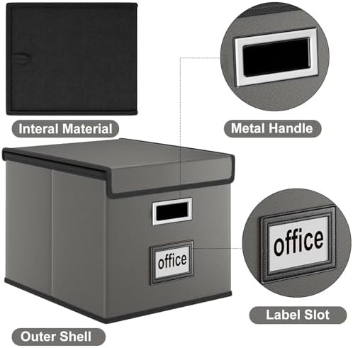 Foldable File Organizer Box with Lids (4 Pack, Dark Gray, Leather) - Image 3
