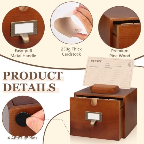 4x6 Wood Recipe Box with Cards and Dividers Vintage Recipe Card Box - Image 3