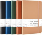 feela Journal Notebook Bulk for School, Hardcover Business Classic Ruled Lined Journals with Pen Holder for Work Office Journaling, with 5 Black Pens, 120 GSM, 5.1”x8.3”, 5 Pack, A5, Vintage Colors by feela