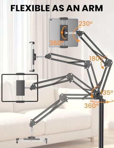 Tablet Floor Stand, Height & Angle Adjustable Metal Tablet Holder Stand - Image 6