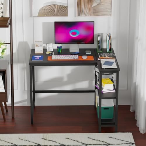 FDW L-Shaped Gaming Desk 39 Inch Computer Desk Corner Desks with Reversible Side Storage Shelves Study Desk Metal Frame PC Work Table for Home Office Dorm Sturdy Writing Workstation, Black - Image 4