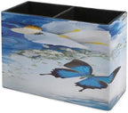 PU Leather Multi-Compartment Pen Holder Desktop Organizer Pencil Cup Storage Caddy for Office Home Supplies Wild Flowers Monarch Butterflies Lily - Image 7