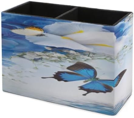 PU Leather Multi-Compartment Pen Holder Desktop Organizer Pencil Cup Storage Caddy for Office Home Supplies Wild Flowers Monarch Butterflies Lily - Image 7