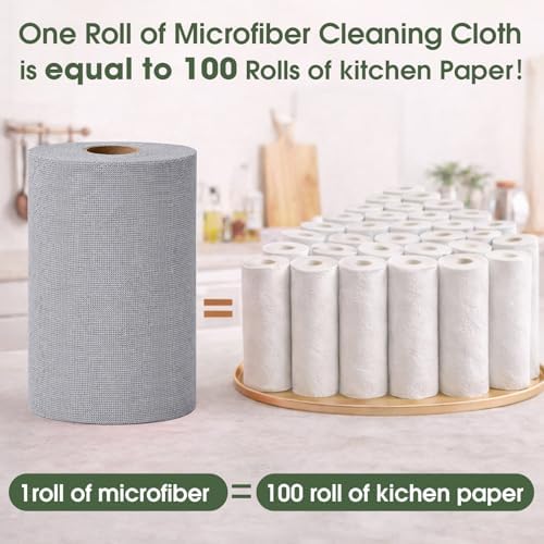 Reusable Microfiber Cleaning Cloth Roll - 100 Pack, 12"x12" Washable Tear-Away Paper Towels, Lint-Free & Streak-Free Rags for Kitchen, Glass, Cars, Electronics, Workshop and Garage(Cloud Gray) - Image 3