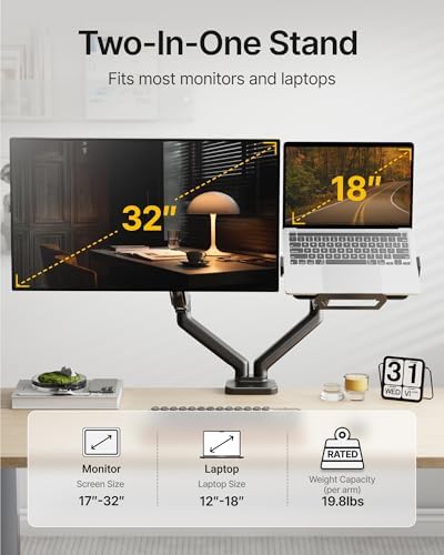 monTEK Dual Arm 2-in-1 Desk Mount, Laptop & Monitor, Fits 12–18" Laptops - Image 2