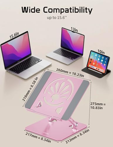 Adjustable Aluminum Laptop Stand for Desk,Ergonomic Riser, Pink - Image 7