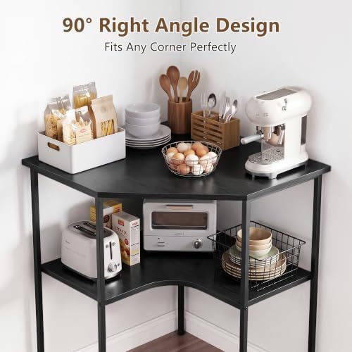 VECELO Small Corner Desk, Triangle Computer Desk with Storage Shelves for Small Spaces, 33 x 30 inches Corner Makeup Table for Home Office Bedroom, Black - Image 4