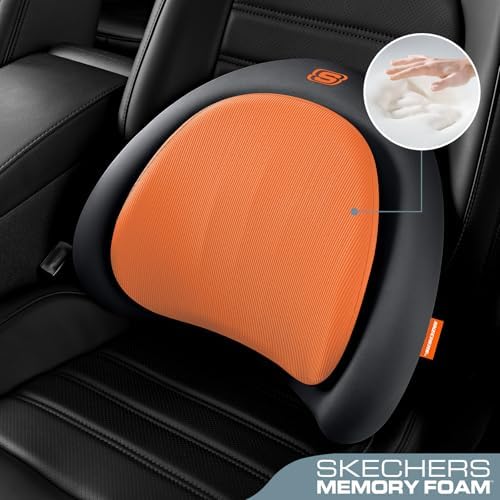 Skechers Lumbar Pillow Premium Memory Foam, Double-Layer-Office Chair Cushion for Tailbone Pain Relief,Butt Pillow for Office Chair,Car seat Cushion,Long Sitting Office Workers,and Car Drivers,Orange - Image 2