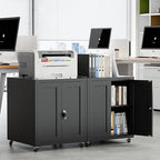 Large Printer Stand with Storage and Lock, 3D Heavy-Duty Printer Cabinet, Printer Table for Home Office with Doors and Adjustable Shelves, for Office Copier and Fax Machine, Black - Image 6