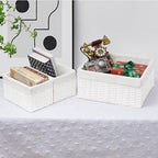 Vagusicc Wicker Basket, Set of 3 Hand-woven Storage Baskets for Organizing, Decorative Rectangle Wicker Storage Basket Bins with Handles, Small Toilet Paper Storage Baskets for Shelves & Decor, White - Image 7