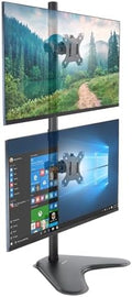 Mount-It! Vertical Dual Monitor Stand, Freestanding Stacked Monitor Mount for 2 Screens 17–32", Height Adjustable, Tilt Swivel Rotate, Portrait or Landscape, Holds 17.6 lbs per Arm, No Desk Clamp Needed by Mount-It