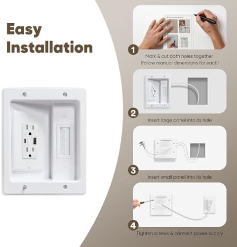 in Wall Cable Management Kit with Brush Wall Plate TV Cable Hider Wall Kit-UL Listed, 9.8FT Cord, Recessed AC Outlets Box with USB+USBC Port for Wall-Mounted TV and Home Theater - Image 4