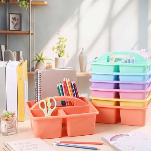Lineshading 6 Pack 3 Compartment Classroom Table Caddy with Handle Pastel - Image 6