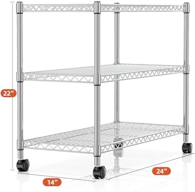 HealSmart 3-Tier Heavy Duty Storage Shelving Unit,Chrome,24.02" D x 13.78" W x 21.97" H inch, 1 Pack - Image 3