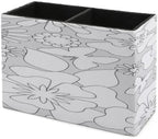 PU Leather Multi-Compartment Pen Holder Desktop Organizer Pencil Cup Storage Caddy for Office Home Supplies with Decorative Ornamental Floral Elements - Image 7