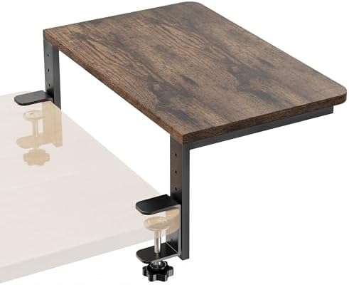 Desk Extender, 15-inch Clamp-On Desk Shelf, Height-Adjustable Desktop Shelf Organizer for Monitors Office and Gaming Accessories, Arm Support Table Extension, 44lbs Heavy Duty, Dark Brown by ART-GIFTREE