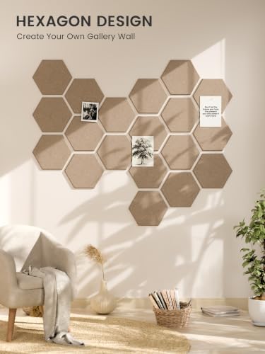 Fluxynara 8-Pack Hexagon Felt Bulletin Board Tiles, Taupe-1 - Image 7