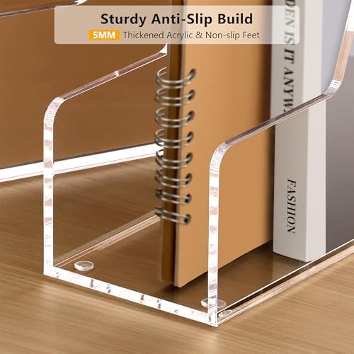 SANRUI 4 Pack Clear Acrylic Vertical File Organizer, Desk Organizer and Storage Bins Holding for Magazines, Binders, Notebooks, Envelopes, Multi-purpose Document Organizer for Home Office - Image 3