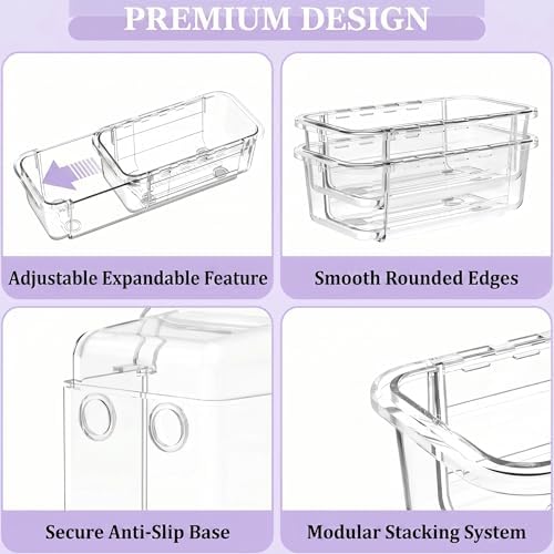 16 Pcs Extendable Clear Drawer Organizer|2-Size Expandable Drawer Dividers - Image 7