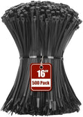 Armpow 16 Inch Black Zip Ties 500 Pack, 75 lbs Tensile Strength, Self Locking Nylon PA66 Heavy Duty Cable Ties - For Indoor and Outdoor Bundling by HighQualityTies