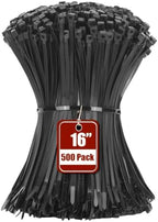 Armpow 16 Inch Black Zip Ties 500 Pack, 75 lbs Tensile Strength, Self Locking Nylon PA66 Heavy Duty Cable Ties - For Indoor and Outdoor Bundling by HighQualityTies