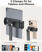 OMOTON GH03 Tablet Holder with 2 ABS Clamps, Aluminum Long Arm Mount, Black - Image 3